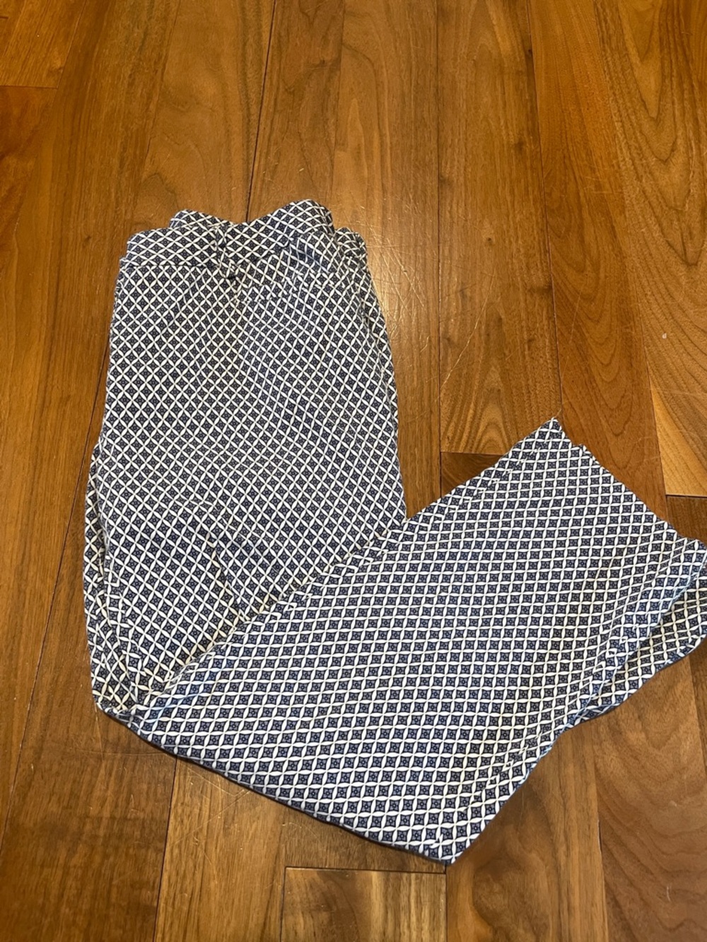 Andrea Jovine Navy, Light Blue and White Geometric Print Pants